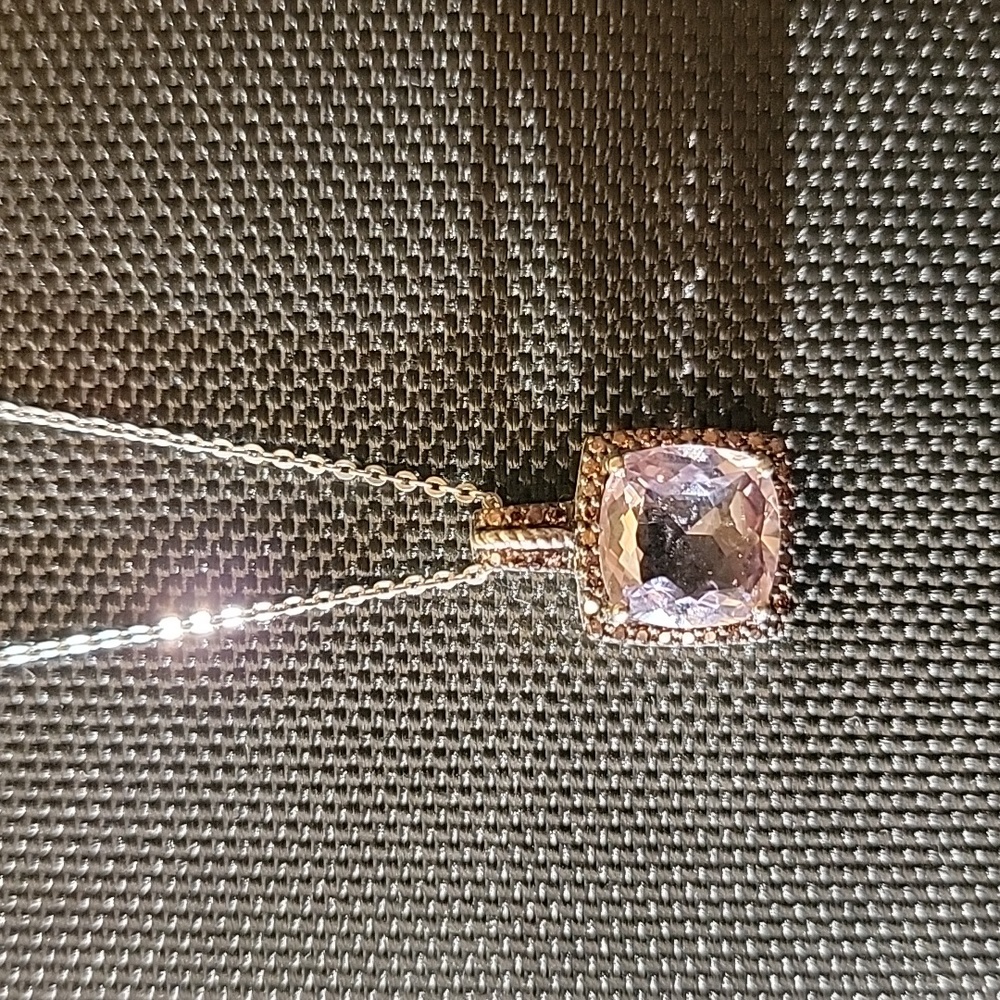 Genuine PINK AMETHYST & Cubic Zirconia pendant necklace